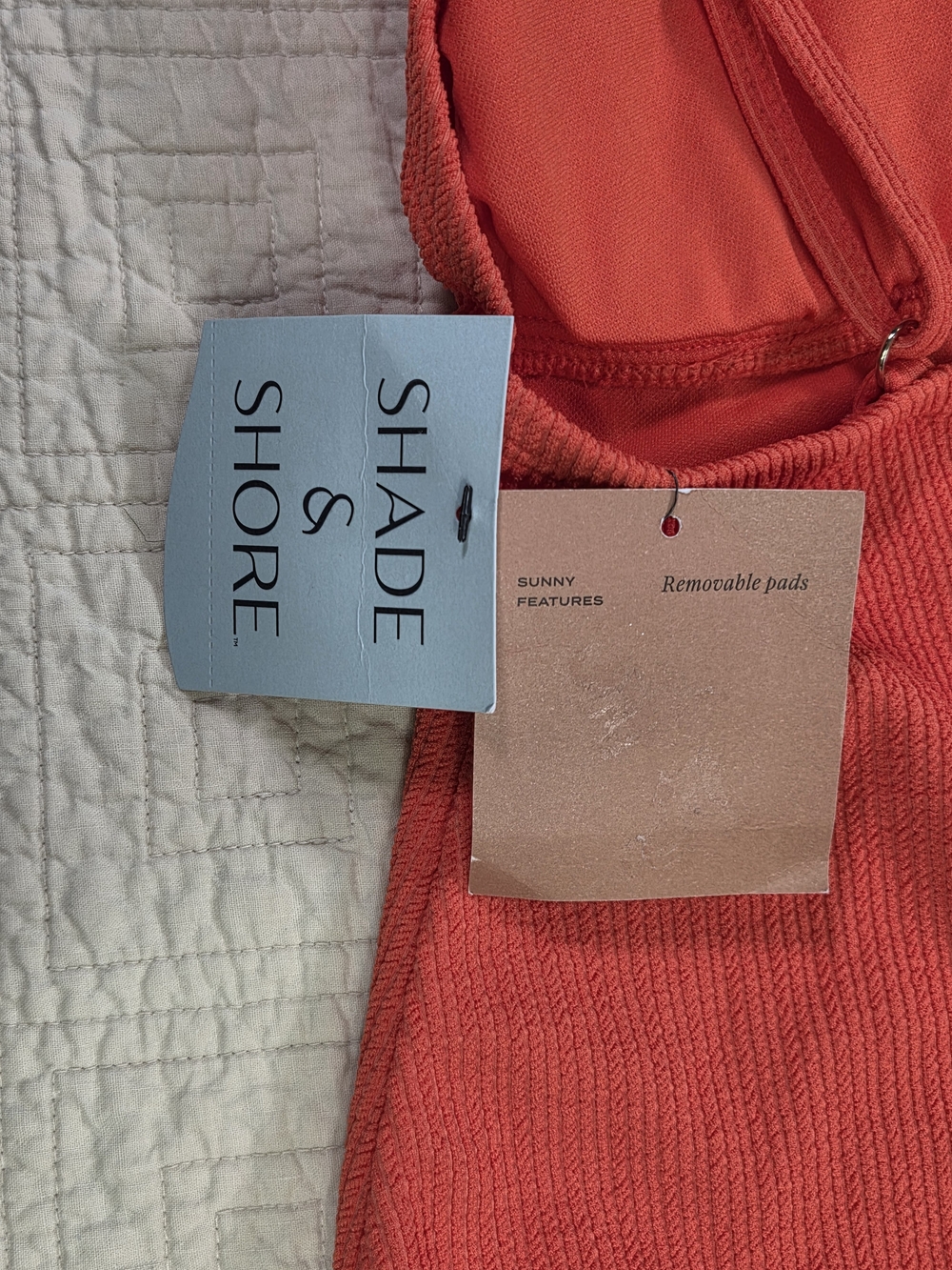NWT Shade & Shore Orange Textured Ribbed V-Neck One-Piece Swimsuit Size M - Picture 10 of 13